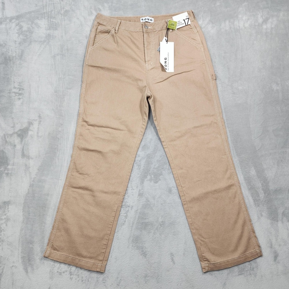NEW S.O.N.G. Jeans Womens 17/33 Juniors Beige High Rise Carpenter 90s Boyfriend